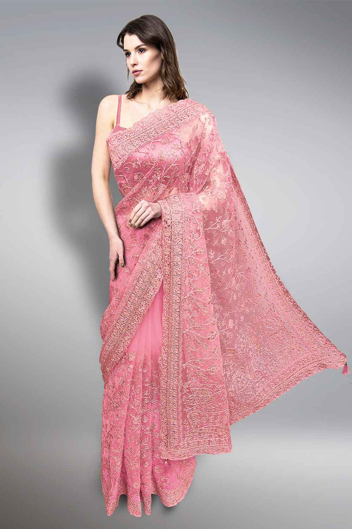 Baby Pink Net Saree