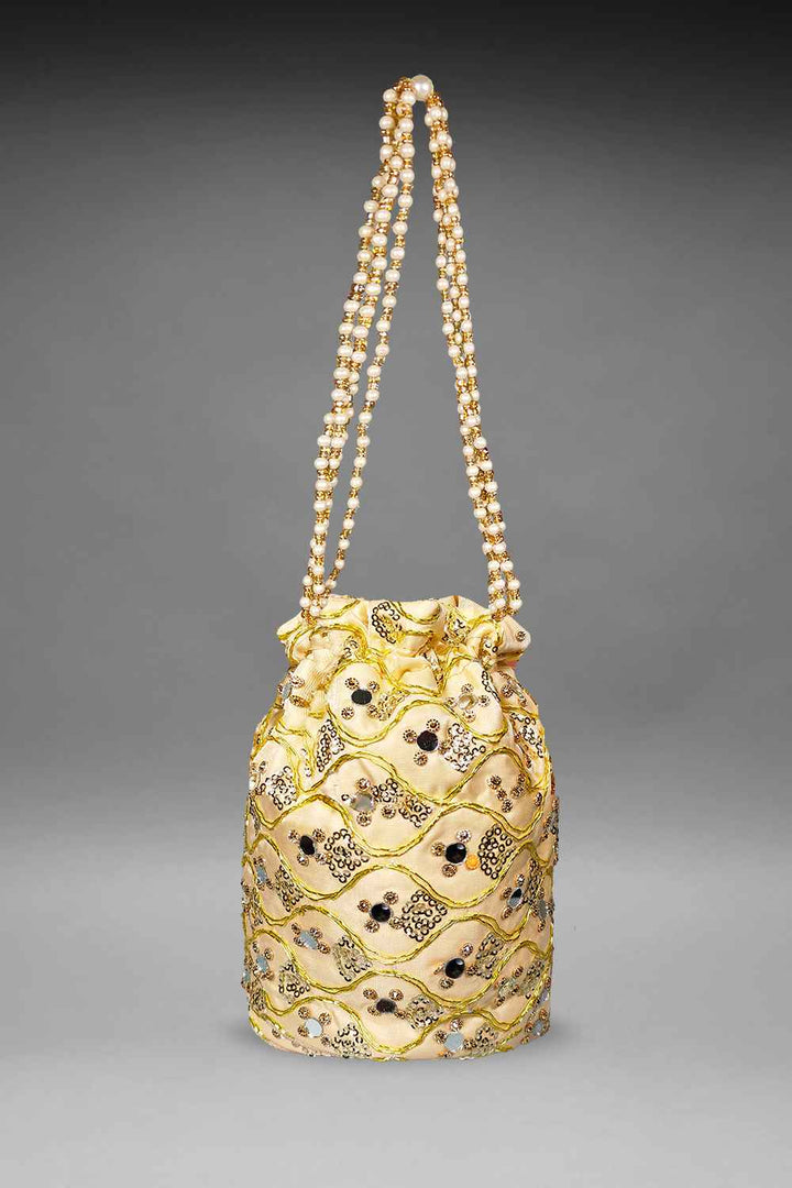 Beige Mirror Work Potli Bag
