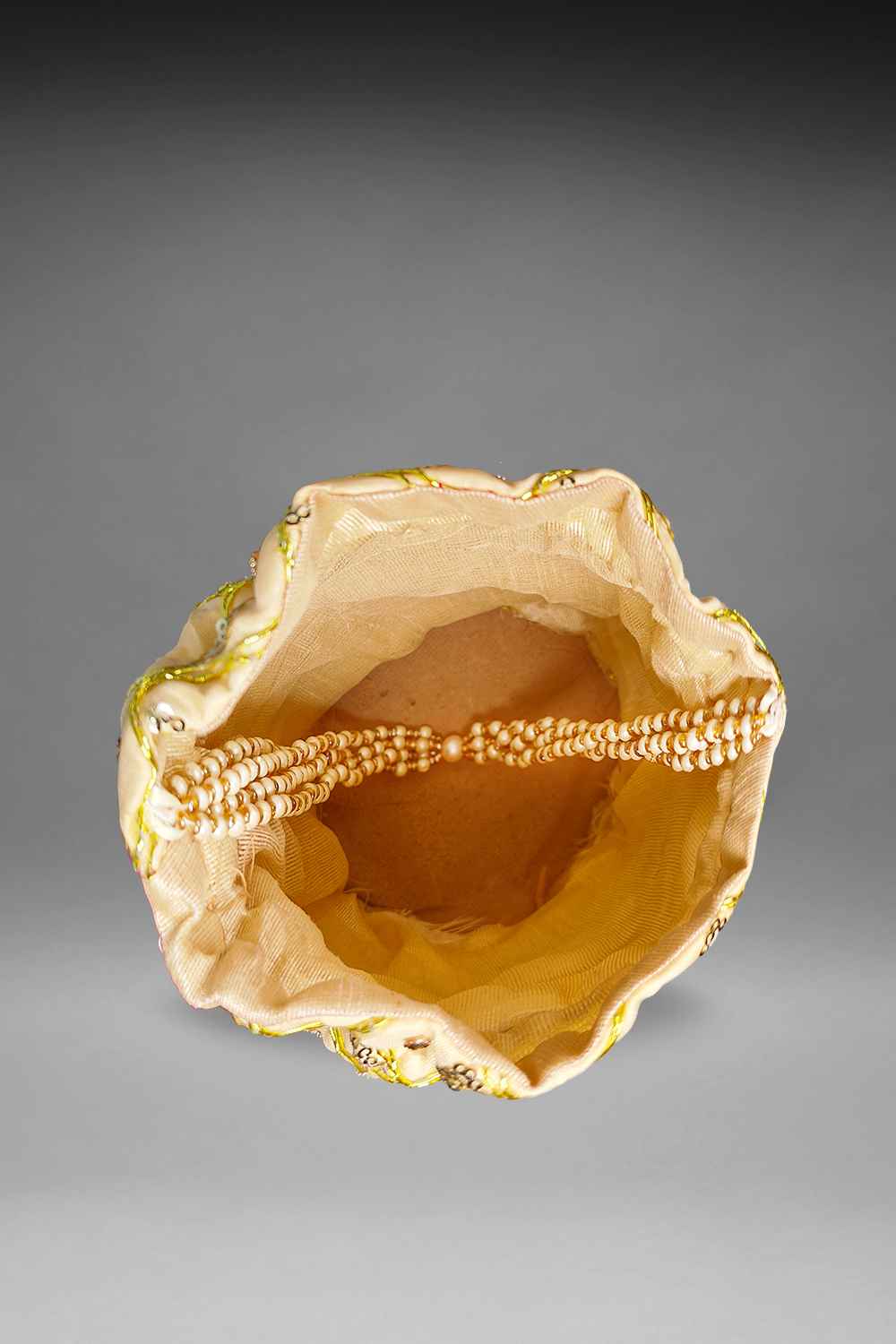 Beige Mirror Work Potli Bag