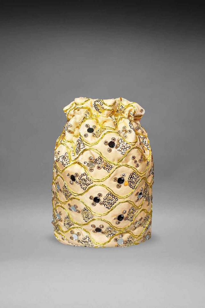 Beige Mirror Work Potli Bag
