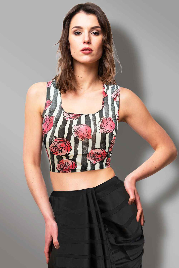 Black and White Floral Blouse