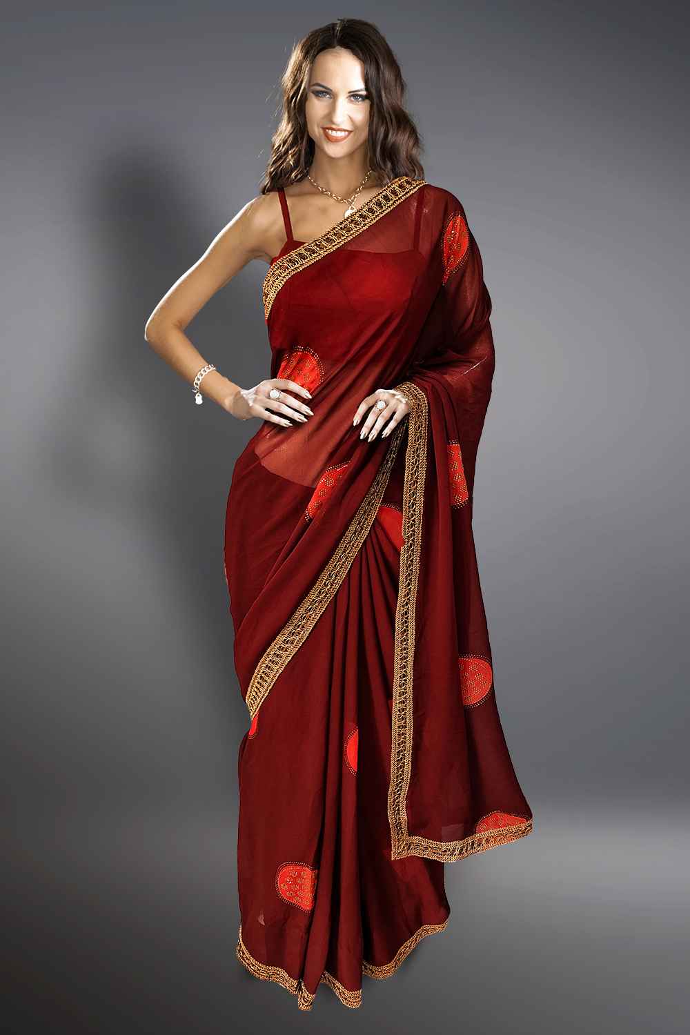 Brown Georgette Saree