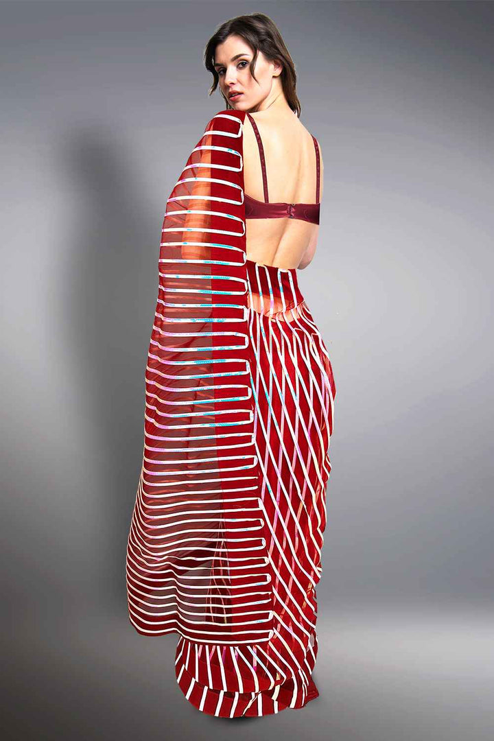 Maroon Net Saree