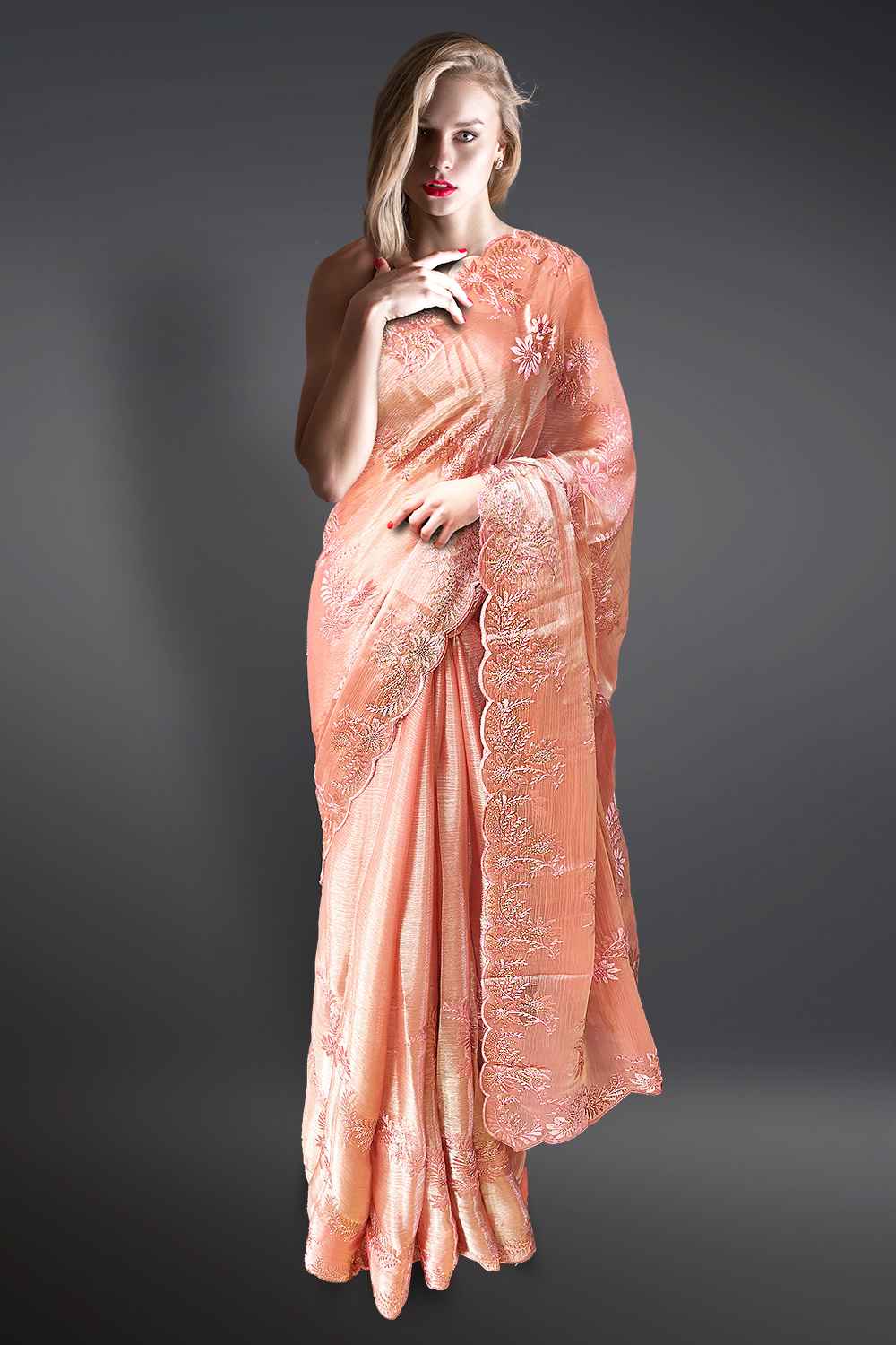 Peach Organza Saree