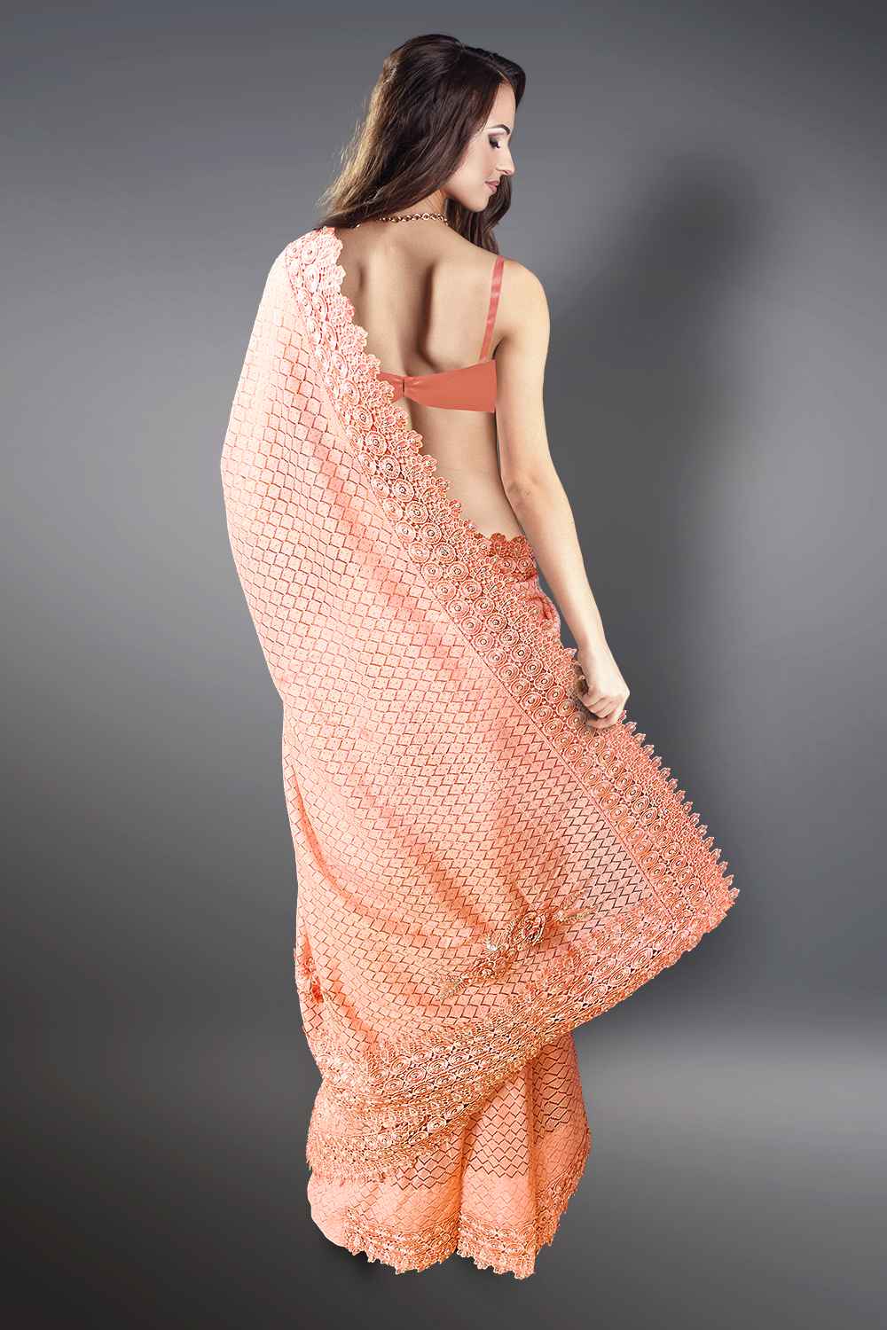 Peach Party Wear Saree