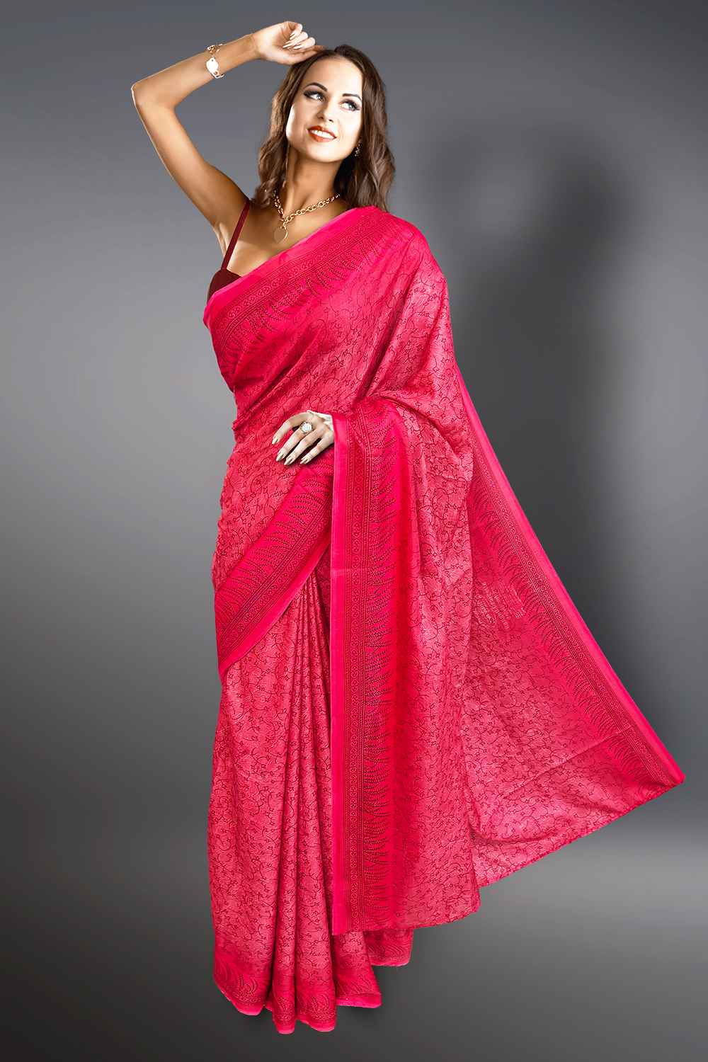 Pink Printed Saree