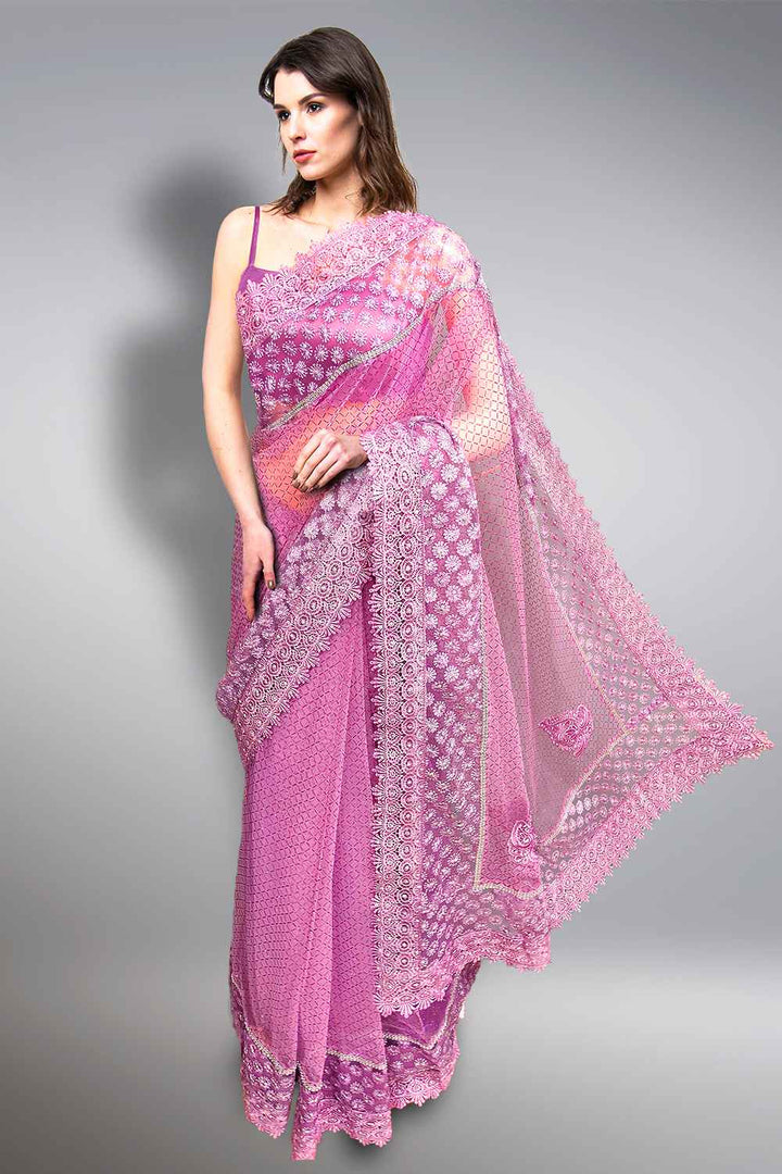 Purple Net Saree