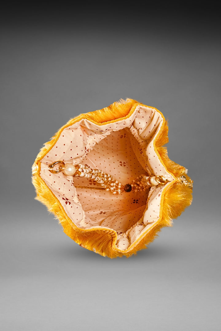 Yellow Fur Potli Bag