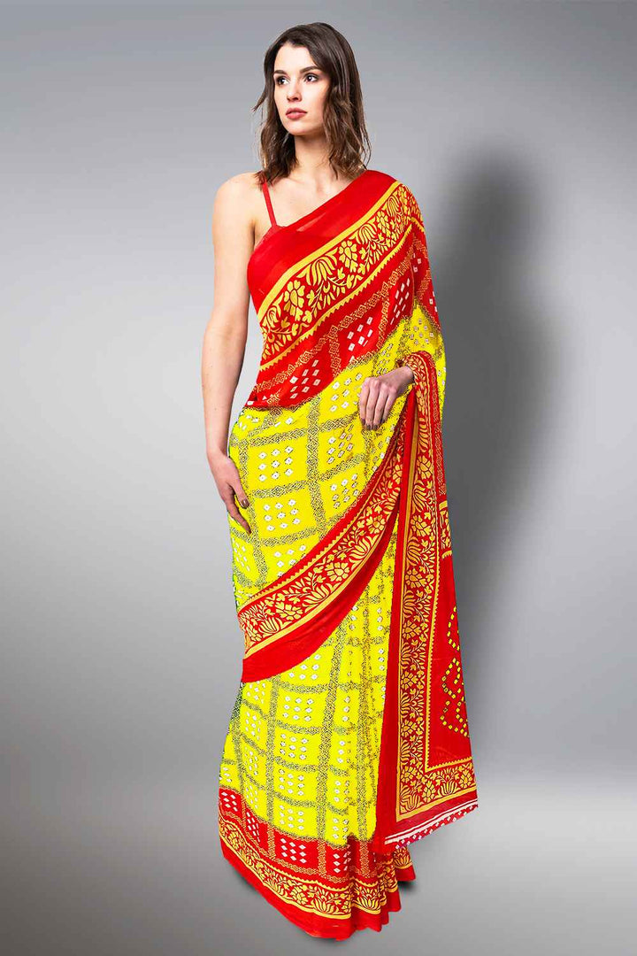 Yellow and Red Saree