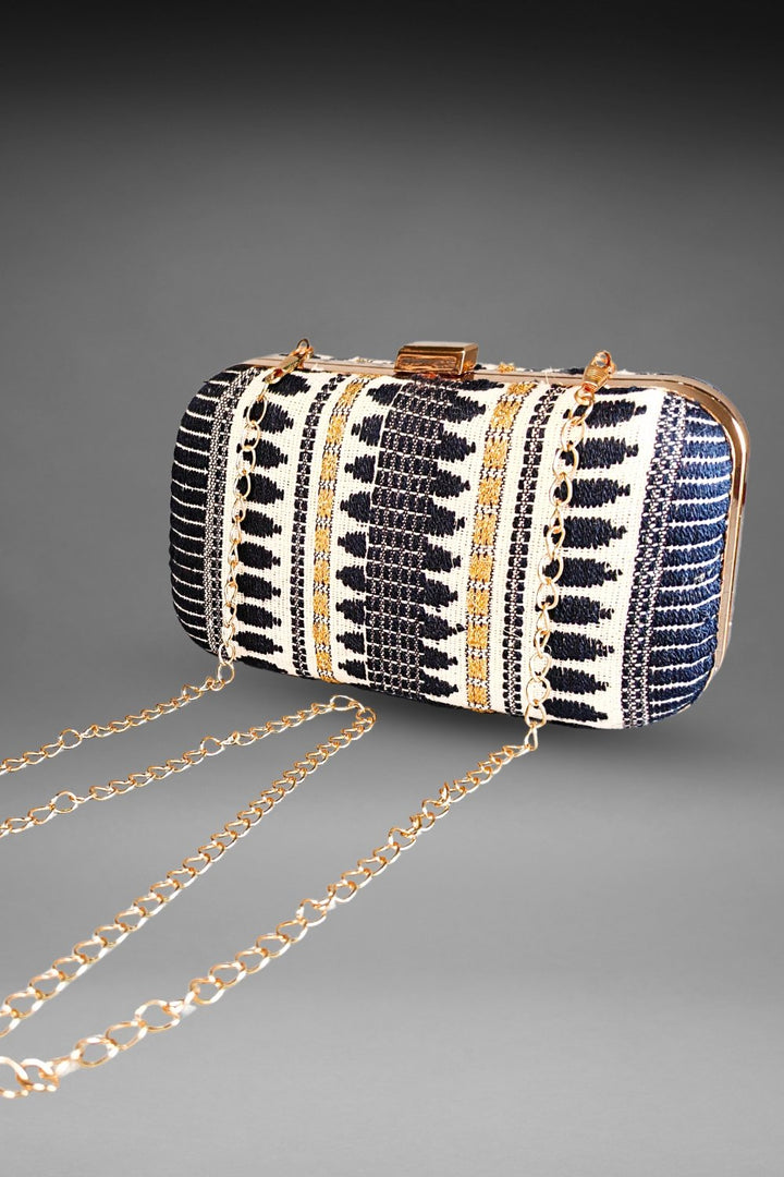 Black and White Threadwork Clutch