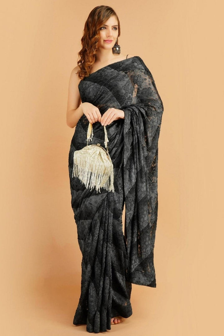 black designer saree - black designer sarees for wedding