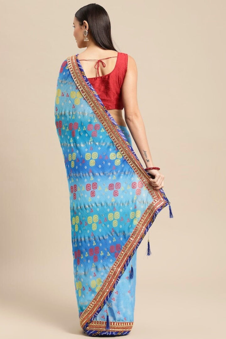 blue bandhani saree - sky blue bandhani saree 