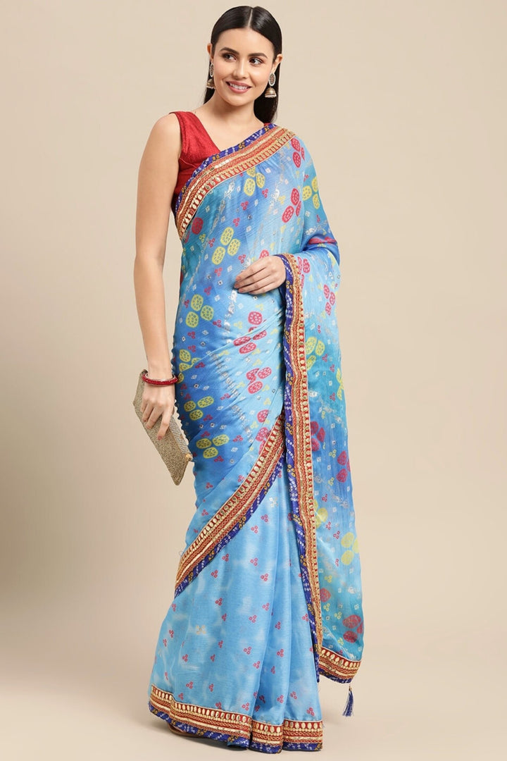 blue bandhani saree - sky blue bandhani saree 