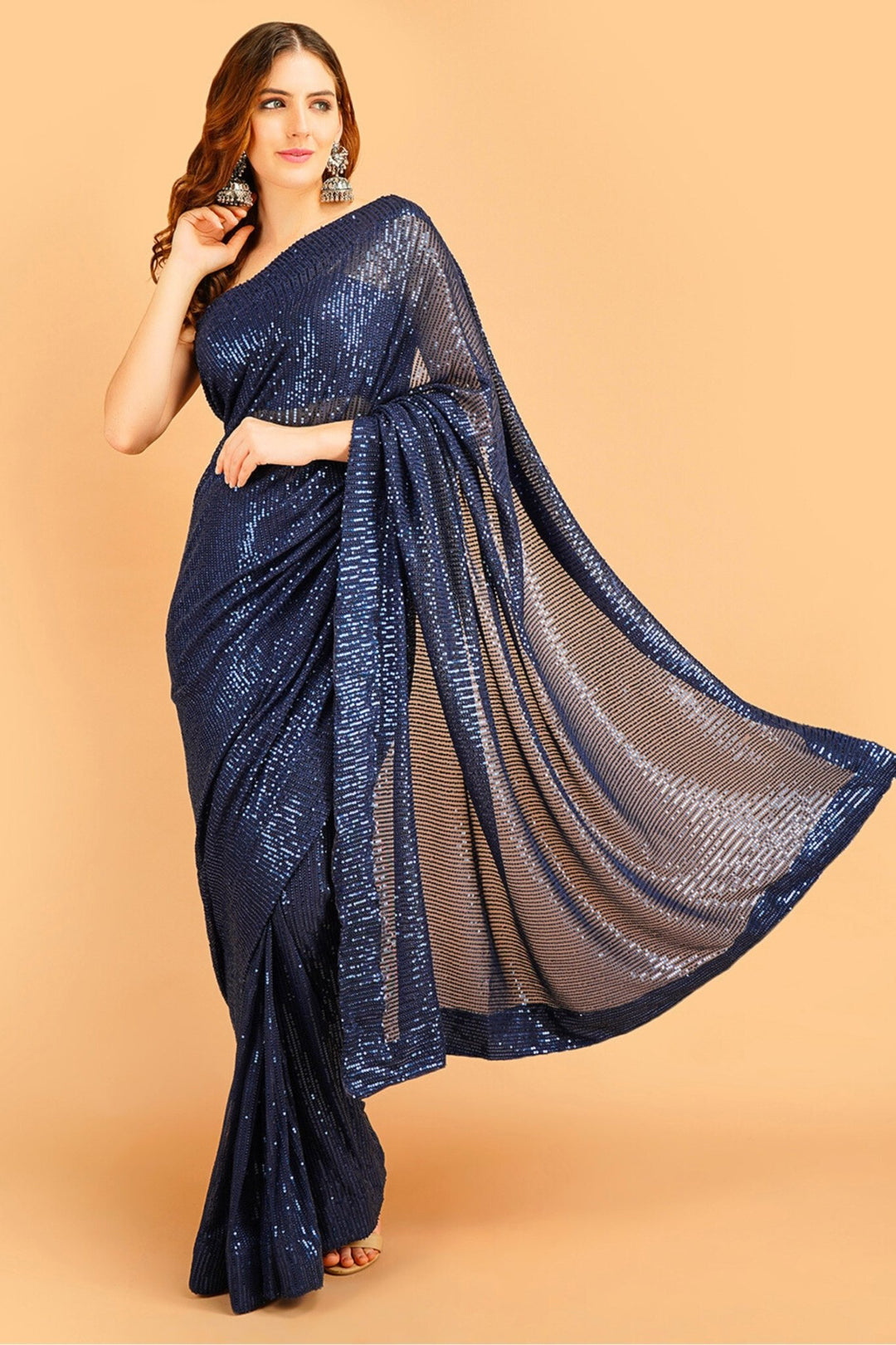 blue net saree - navy blue net saree