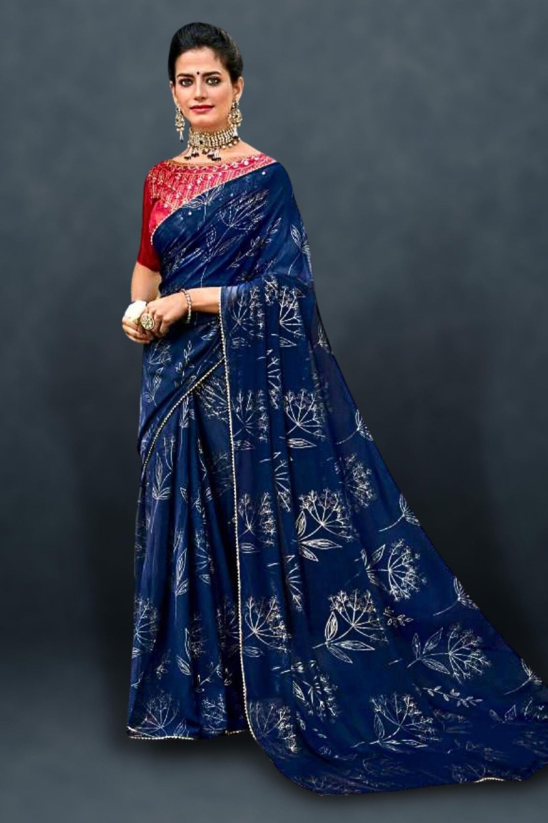 blue saree with red blouse - blue and red combination saree
