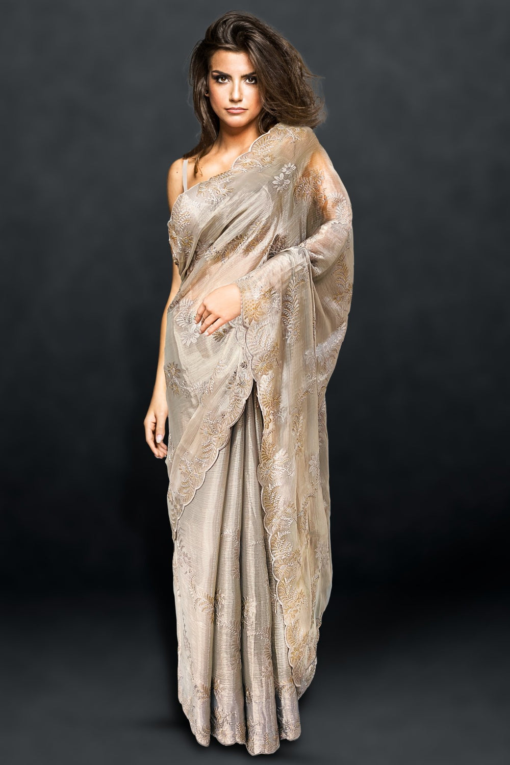 grey designer saree - grey colour designer saree -  grey designer saree online
