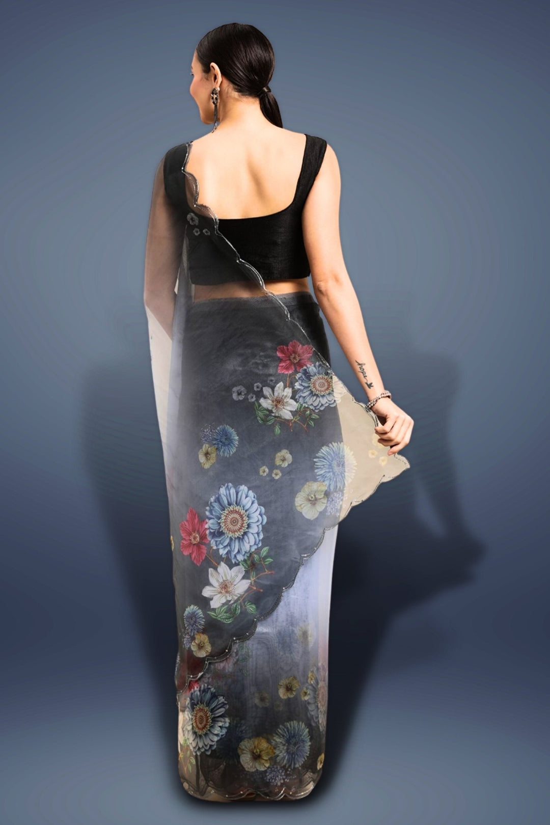 grey organza saree - organza saree grey colour