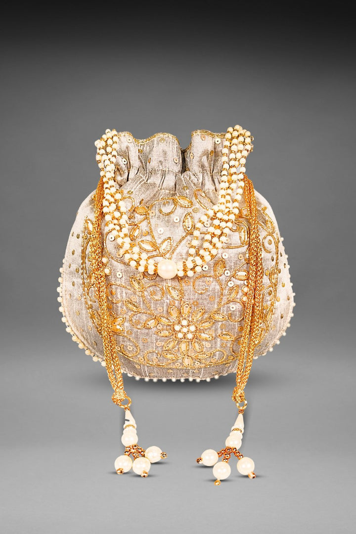 Grey Pearl Work Potli Bag