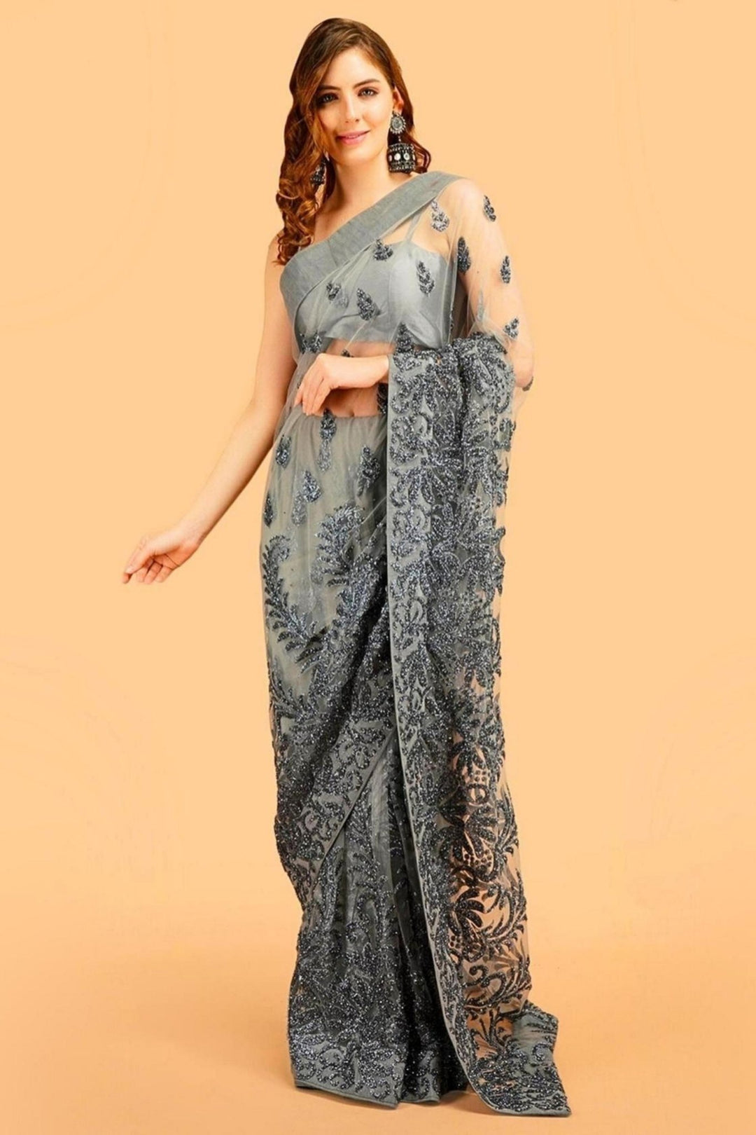 heavy net saree - heavy work net saree