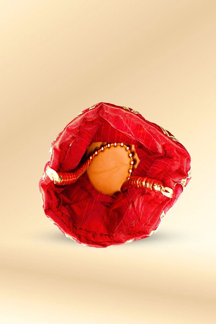 maroon mirror work potli bag