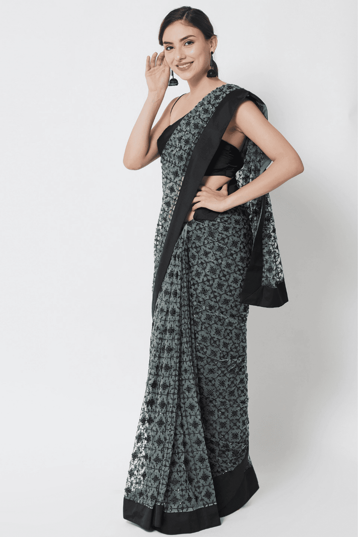 net sequin saree - net sequence saree