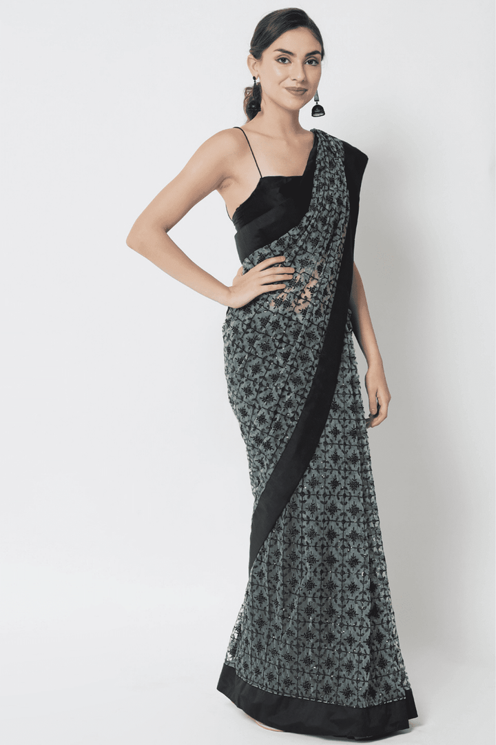 net sequin saree - net sequence saree