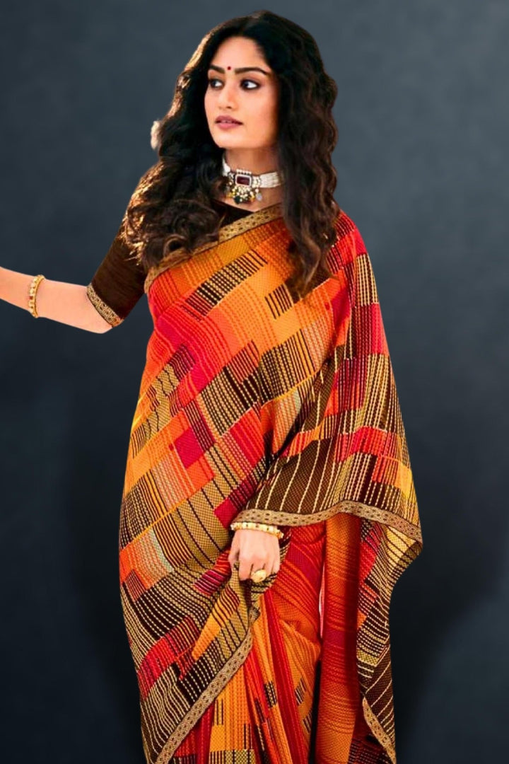 orange georgette saree