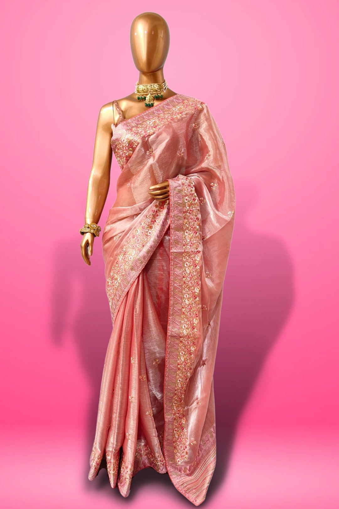 pastel peach saree - peach colour saree - peach saree - peach pink saree - peach saree look