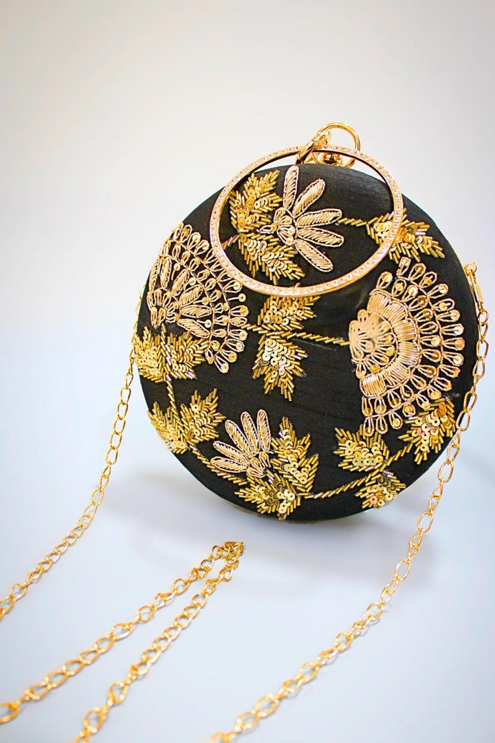 round clutch - circle clutch bag - black round clutch