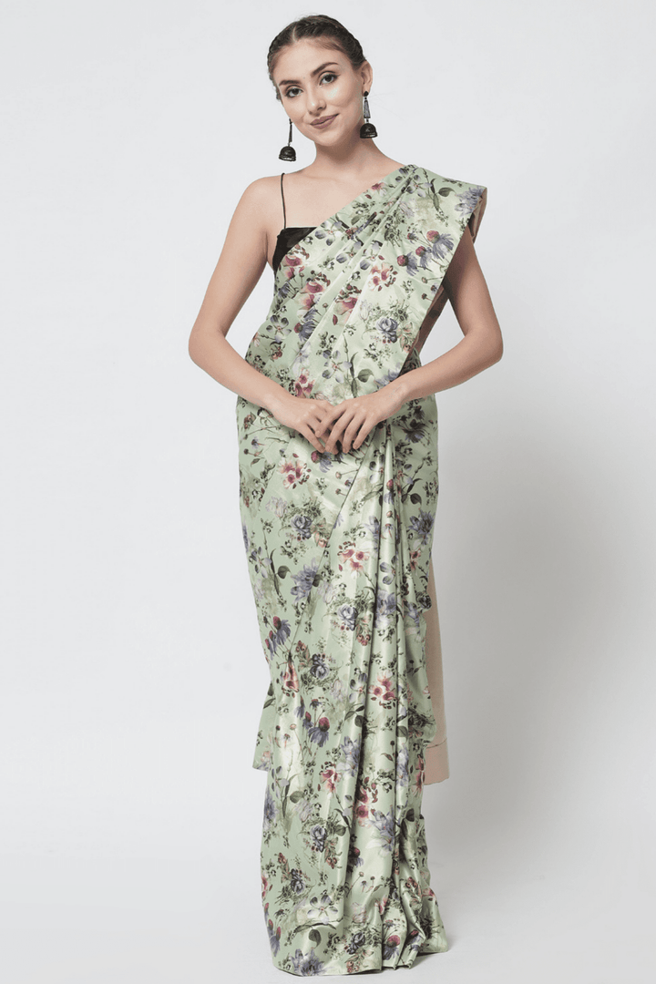 satin floral saree