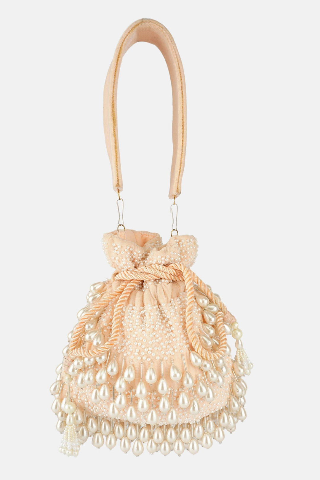 Celebrity Pearl Peach Potli Bags - Sttylme