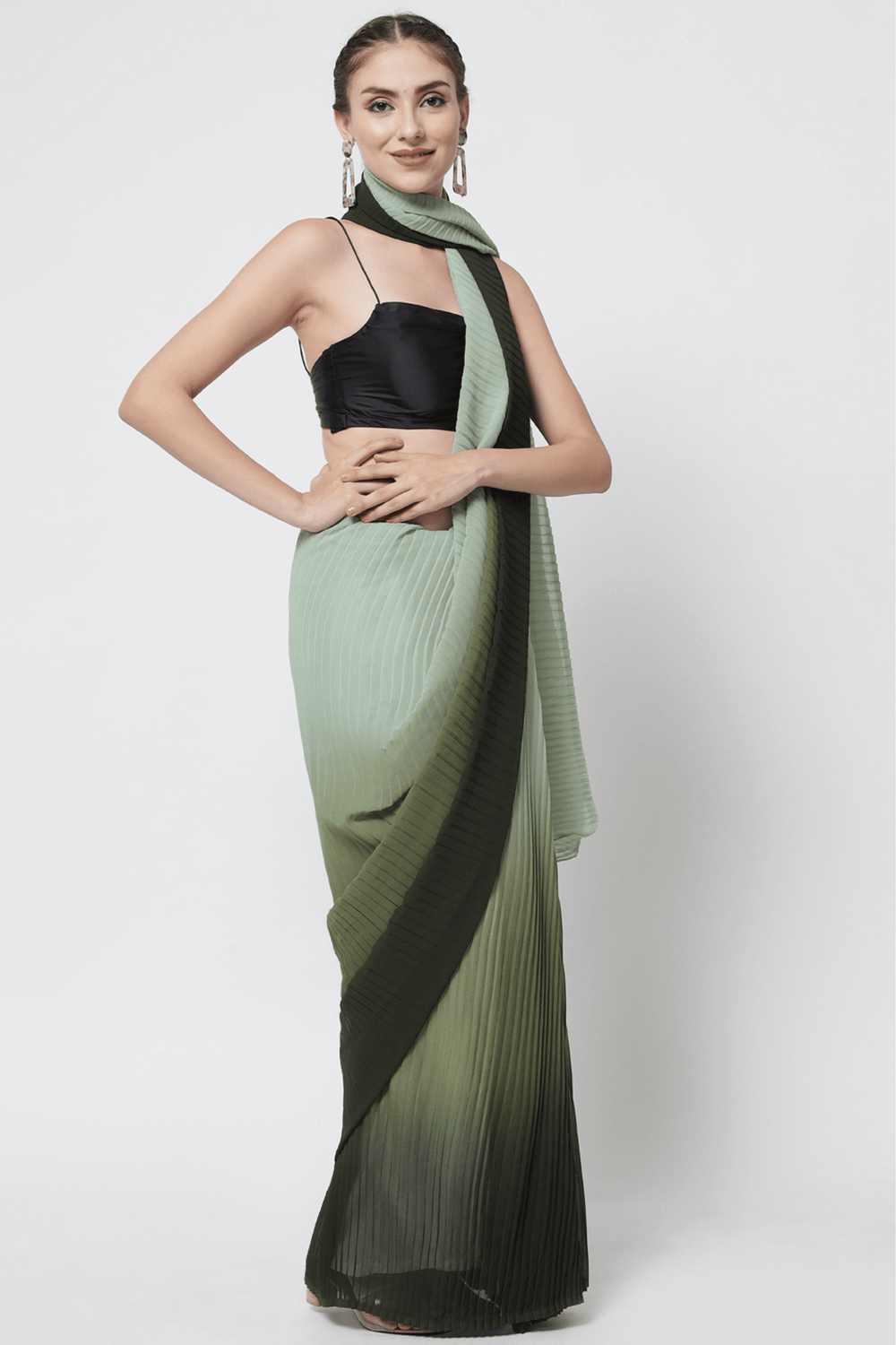 Sttylme - Sunshiny Green Pleated Saree