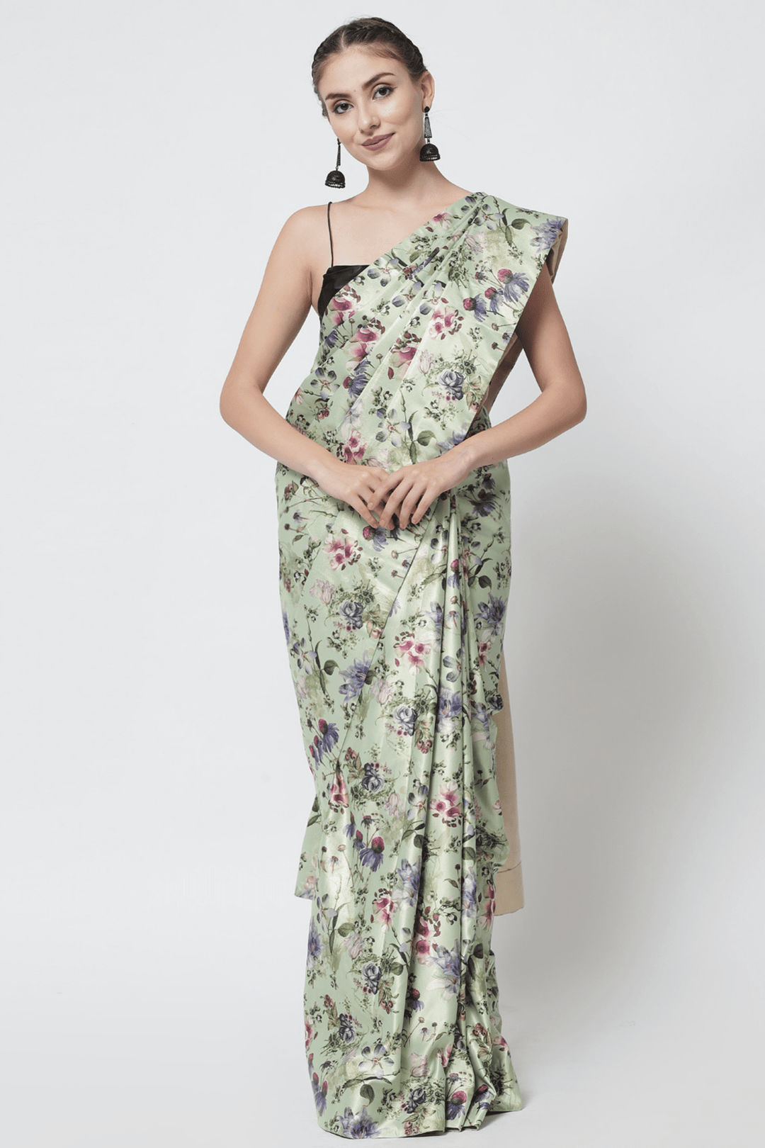 Sttylme - Foil Print Floral Saree