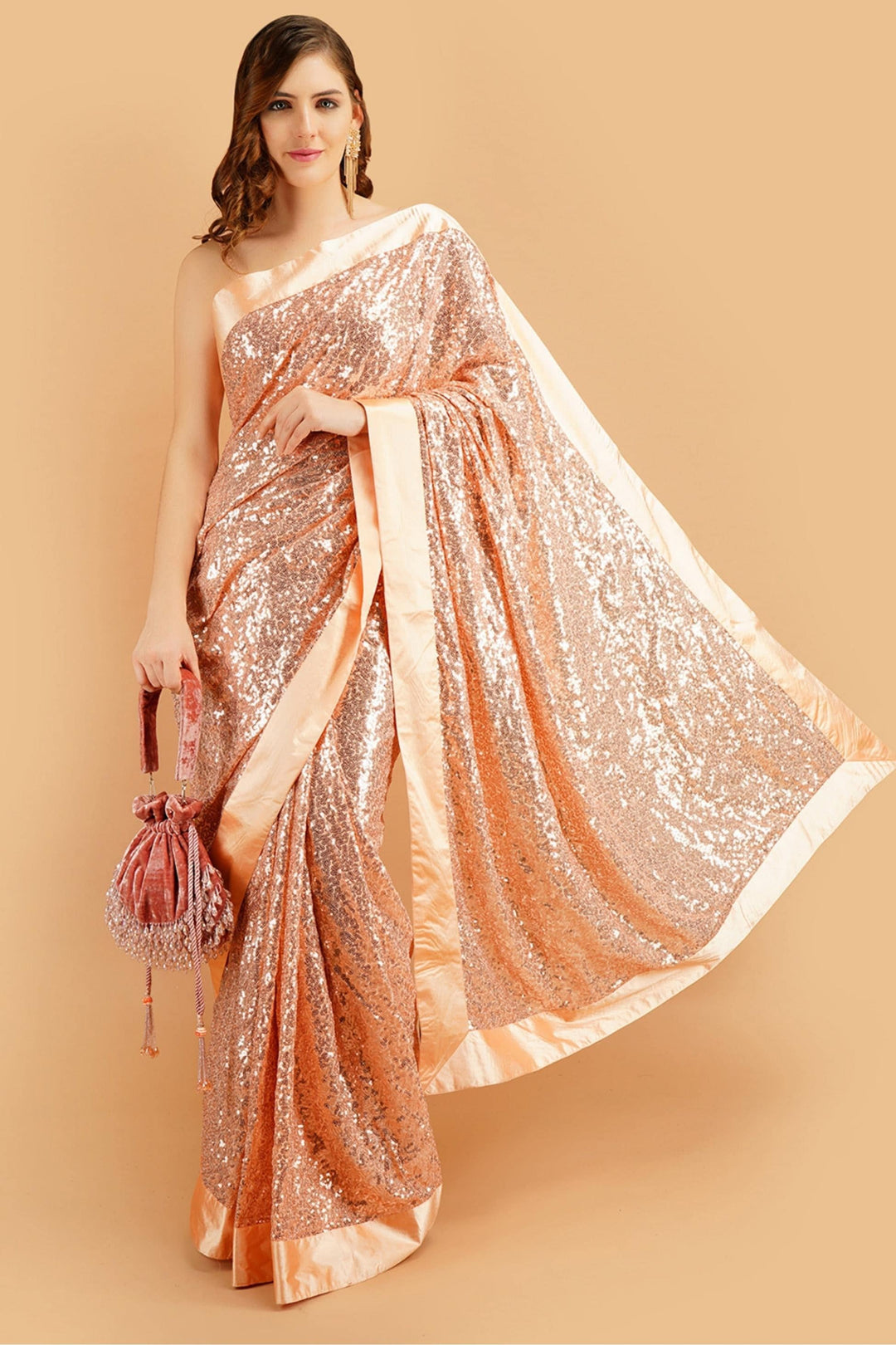 Sttylme - PERFECTLY POISED ROSE-GOLD Sequin SAREE